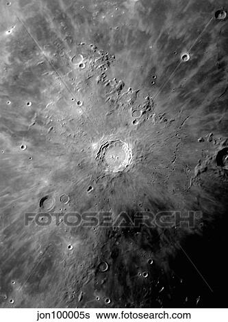 Stock Photograph - Lunar Crater Copernicus surrounded by impact residue.. Fotosearch
