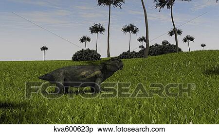 Stock Illustration - Lystrosaurus in a grassy field.. Fotosearch