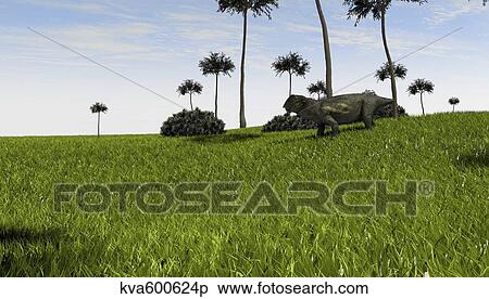 Lystrosaurus in a grassy field. View Large Illustration Stock Illustration - Lystrosaurus in a grassy field.. Fotosearch