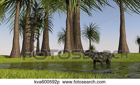 Stock Illustration - Lystrosaurus in shallow water.. Fotosearch
