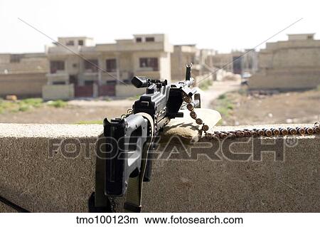 Machine gun post at a prison in Baghdad, Iraq. View Large Photo Image Picture - Machine gun post at a prison in Baghdad, Iraq.. Fotosearch