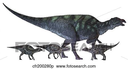 Maiasaura dinosaur with offspring. View Large Illustration Stock Illustration - Maiasaura dinosaur with offspring.. Fotosearch