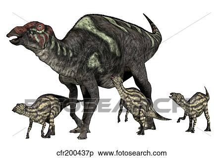 Stock Illustration - Maiasaura dinosaur with offspring.. Fotosearch