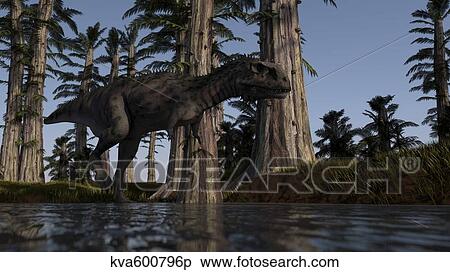 Majungasaurus hunting for food in a prehistoric environment. View Large Illustration Stock Illustration - Majungasaurus hunting for food in a prehistoric environment.. Fotosearch
