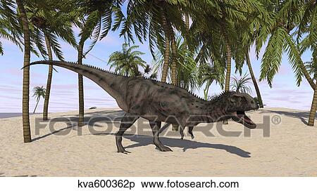 Stock Illustration - Majungasaurus in a prehistoric landscape.. Fotosearch