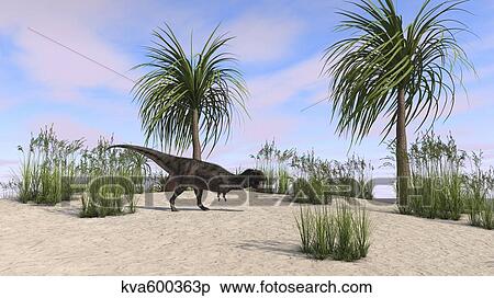 Majungasaurus in a tropical environment. View Large Illustration Stock Illustration - Majungasaurus in a tropical environment.. Fotosearch