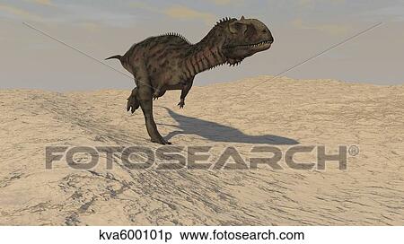 Stock Illustration - Majungasaurus running across a barren desert.. Fotosearch