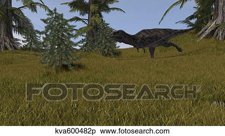 Majungasaurus running across a grassy field. View Large Illustration Stock Illustration - Majungasaurus running across a grassy field.. Fotosearch
