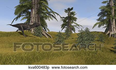 Majungasaurus running across a grassy field. View Large Illustration Stock Illustration - Majungasaurus running across a grassy field.. Fotosearch