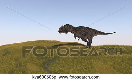 Stock Illustration - Majungasaurus walking across a grassy field.. Fotosearch