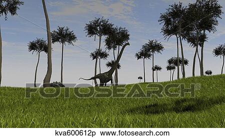 Mamenchisaurus walking across a grassy field. View Large Illustration Stock Illustration - Mamenchisaurus walking across a grassy field.. Fotosearch