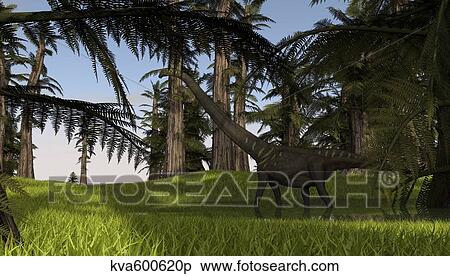 Stock Illustration - Mamenchisaurus walking through swampy water.. Fotosearch