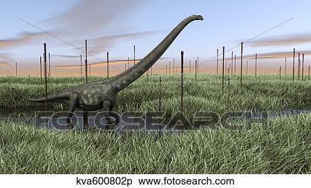 Stock Illustration - Mamenchisaurus walking through wetlands.. Fotosearch