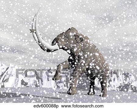 Mammoth walking through a blizzard on mountain. View Large Illustration Stock Illustration - Mammoth walking through a blizzard on mountain.. Fotosearch
