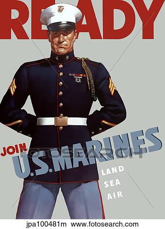 Marine Corps recruiting poster from World War II. View Large Illustration Stock Illustration - Marine Corps recruiting poster from World War II.. Fotosearch