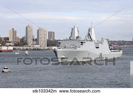 Marines and sailors man the rails of the USS New York. View Large Photo Image Picture - Marines and sailors man the rails of the USS New York.. Fotosearch
