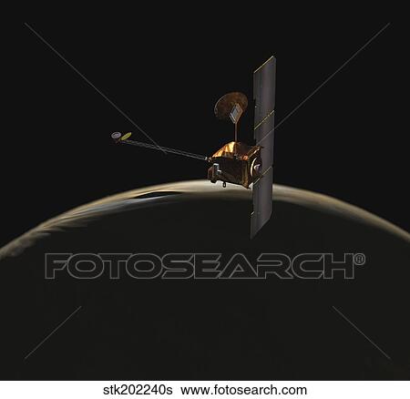 Mars Odyssey spacecraft over martian sunrise. View Large Illustration Stock Illustration - Mars Odyssey spacecraft over martian sunrise.. Fotosearch