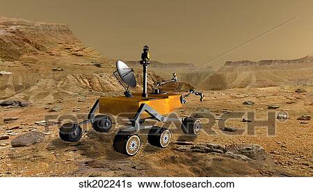 Mars Science Laboratory travels near a canyon on Mars. View Large Illustration Stock Illustration - Mars Science Laboratory travels near a canyon on Mars.. Fotosearch