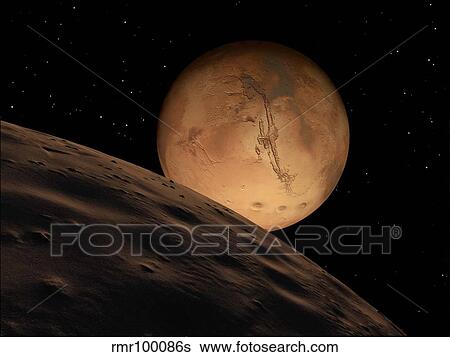 Stock Illustration - Mars seen from its outer moon, Deimos.. Fotosearch