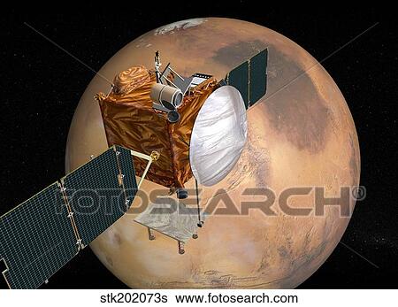 Stock Illustration - Mars Telecommunications Orbiter in flight around Mars.. Fotosearch