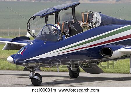 Picture - MB-339A/PAN of the Frecce Tricolori Italian aerobatic team.. Fotosearch