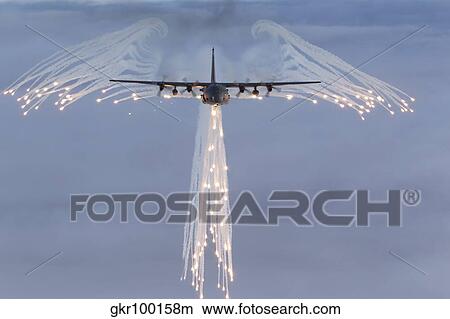 MC-130H Combat Talon dropping flares. View Large Photo Image Picture - MC-130H Combat Talon dropping flares.. Fotosearch