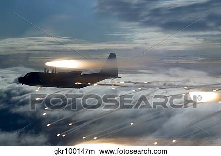 MC-130P Combat Shadow dropping flares. View Large Photo Image Picture - MC-130P Combat Shadow dropping flares.. Fotosearch