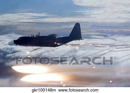 MC-130P Combat Shadow dropping flares. View Large Photo Image Picture - MC-130P Combat Shadow dropping flares.. Fotosearch