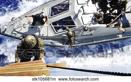 Picture - Members of the Mexican Navy approach a German combat support ship.. Fotosearch