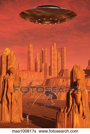 Members of the planets advanced civilization leaving Mars. View Large Illustration Stock Illustration - Members of the planets advanced civilization leaving Mars.. Fotosearch