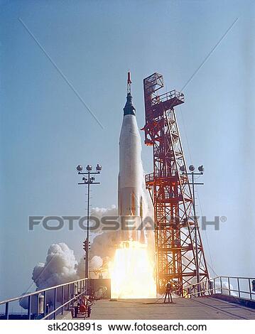 Mercury-Atlas 9 lifts off from its launch pad at Cape Canaveral, Florida. View Large Photo Image Stock Photograph - Mercury-Atlas 9 lifts off from its launch pad at Cape Canaveral, Florida.. Fotosearch