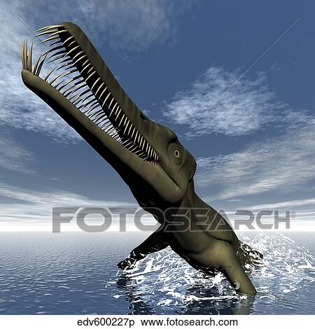 Stock Illustration - Mesosaurus dinosaur jumping out of the water.. Fotosearch