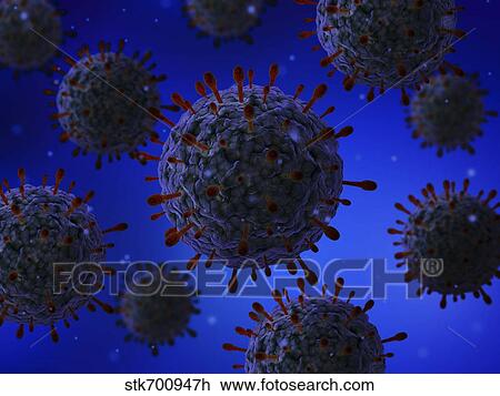 Drawing - Microscopic view of herpes virus.. Fotosearch