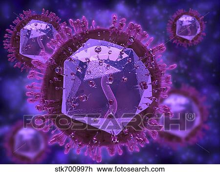 Drawing - Microscopic view of herpes virus.. Fotosearch