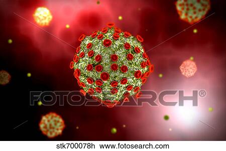 Drawing - Microscopic view of HIV virus.. Fotosearch