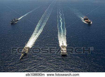 Picture - Military ships in formation off the coast of Southern California.. Fotosearch