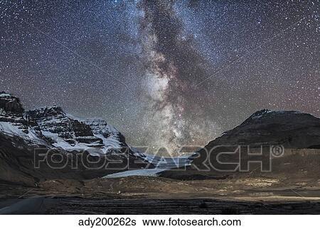 Milky Way over Athabasca Glacier in Jasper National Park, Canada. View Large Photo Image Stock Photograph - Milky Way over Athabasca Glacier in Jasper National Park, Canada.. Fotosearch
