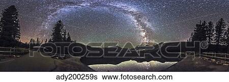 Milky Way panorama at Cameron Lake, Alberta, Canada. View Large Photo Image Stock Photograph - Milky Way panorama at Cameron Lake, Alberta, Canada.. Fotosearch