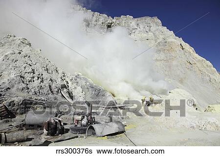 Mine machinery and pool for cooling water, Kawah Ijen volcano, Java, Indonesia. View Large Photo Image Stock Photograph - Mine machinery and pool for cooling water, Kawah Ijen volcano, Java, Indonesia.. Fotosearch