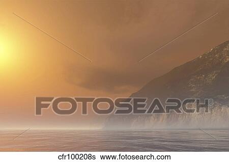 Mist starts burning off with the sunrise of this seascape. View Large Illustration Stock Illustration - Mist starts burning off with the sunrise of this seascape.. Fotosearch