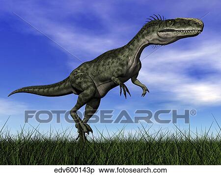 Monolophosaurus dinosaur walking in the grass. View Large Illustration Stock Illustration - Monolophosaurus dinosaur walking in the grass.. Fotosearch