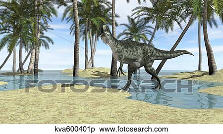 Monolophosaurus grazing shallow waters of a prehistoric environment. View Large Illustration Stock Illustration - Monolophosaurus grazing shallow waters of a prehistoric environment.. Fotosearch