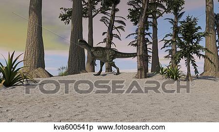 Stock Illustration - Monolophosaurus in a prehistoric environment.. Fotosearch