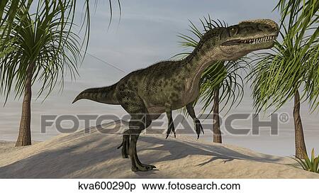 Monolophosaurus in a tropical environment. View Large Illustration Stock Illustration - Monolophosaurus in a tropical environment.. Fotosearch