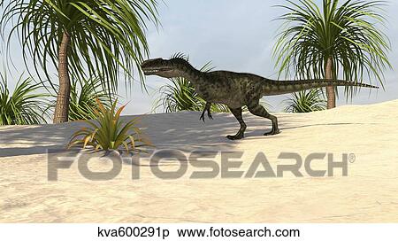 Stock Illustration - Monolophosaurus in a tropical environment.. Fotosearch