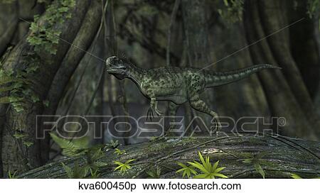 Monolophosaurus in prehistoric woodlands. View Large Illustration Stock Illustration - Monolophosaurus in prehistoric woodlands.. Fotosearch