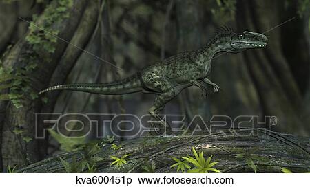 Stock Illustration - Monolophosaurus in prehistoric woodlands.. Fotosearch