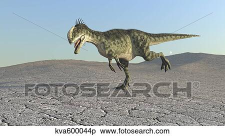 Stock Illustration - Monolophosaurus running across a barren desert.. Fotosearch