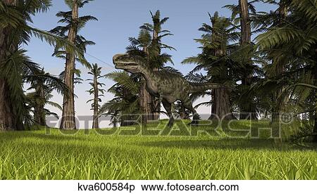 Stock Illustration - Monolophosaurus running across a grassy field.. Fotosearch