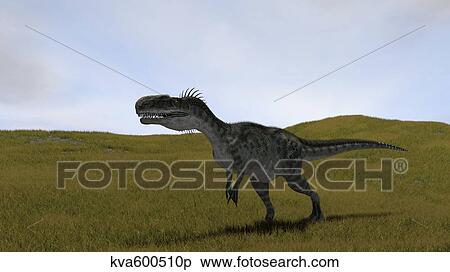 Monolophosaurus walking across a grassy field. View Large Illustration Stock Illustration - Monolophosaurus walking across a grassy field.. Fotosearch